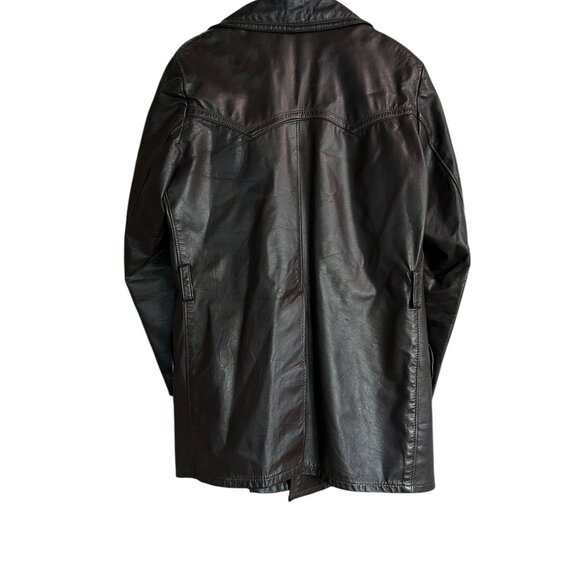 Vtg Sears Men’s Brown Leather Coat Sz 40 | Double Breasted 3/4 Length Lined - Picture 3 of 14